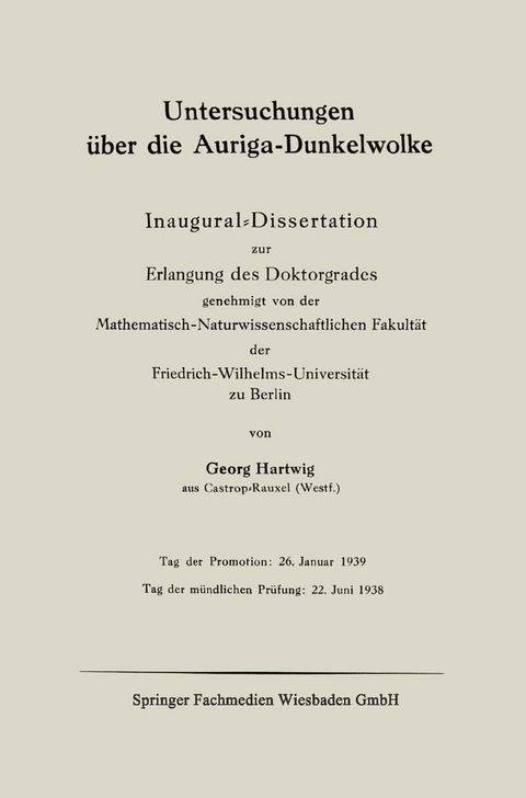 Untersuchungen &uuml;ber die Auriga-Dunkelwolke - Georg Hartwig