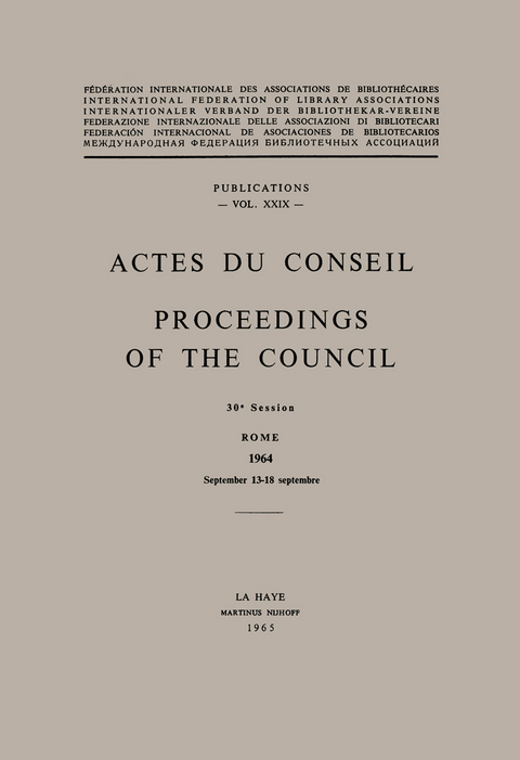 Actes Du Conseil Proceedings of the Council