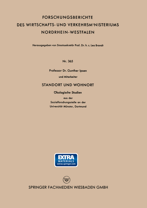 Standort und Wohnort - Dr. Walter Christaller, Dr. Wolfgang K&ouml;llmann, Dr. Rainer Mackensen