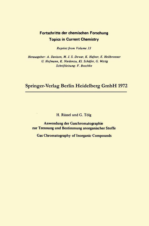 Anwendung der Gaschromatographie zur Trennung und Bestimmung anorganischer Stoffe - Harald Ruessel, G&uuml;nther T&ouml;lg