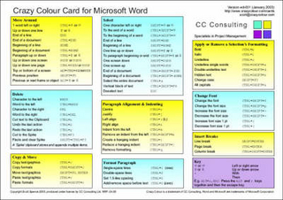 Crazy Colour Quick Reference Card for Microsoft Word