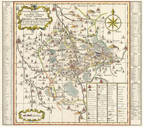 Historische Karte: Ämter Grimma und Mutzschen 1753 (Plano) - Peter (der Jüngere) Schenk