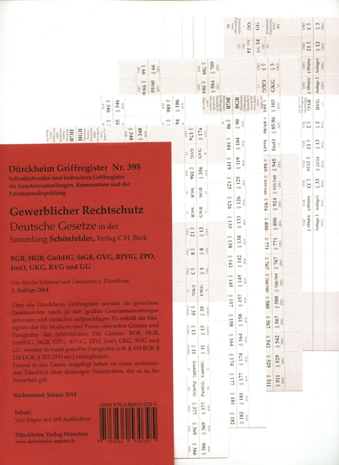 DürckheimRegister® Gewerblicher Rechtschutz (BGB, HGB, GmbHG, StGB, GVG, RPflG, ZPO, InsO, GKG, RVG u. GG) - Constantin Dürckheim, Martin Schlosser