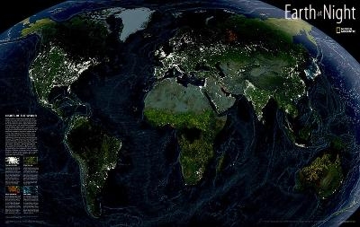 Earth At Night, Tubed - National Geographic Maps