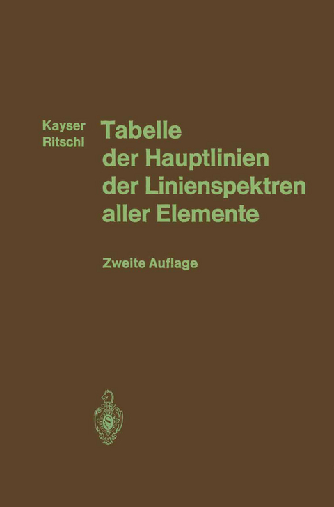 Tabelle der Hauptlinien der Linienspektren aller Elemente nach Wellenl&auml;nge geordnet - Heinrich Kayser