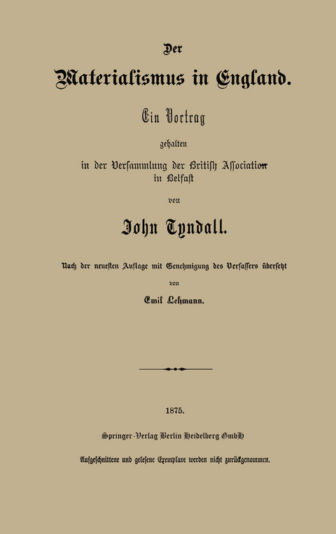 Der Materialismus in England - John Tyndall