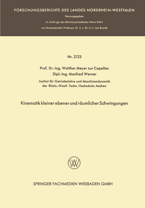 Kinematik kleiner ebener und räumlicher Schwingungen - Walther Meyer zur Capellen, Manfred Werner