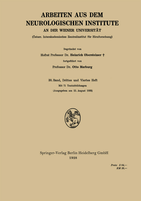 Arbeiten aus dem Neurologischen Institute an der Wiener Universit&auml;t - Heinrich Obersteiner, Otto Marburg