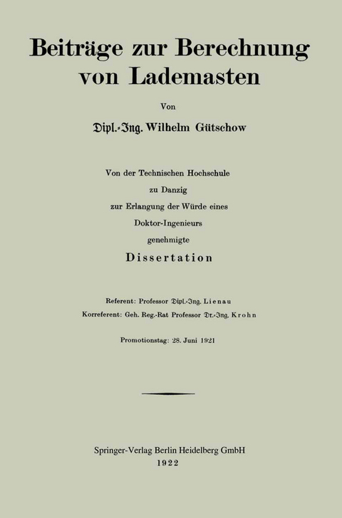 Beiträge zur Berechnung von Lademasten - Wilhelm Gütschow