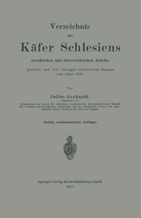 Verzeichnis der K&auml;fer Schlesiens - Julius Gerhardt