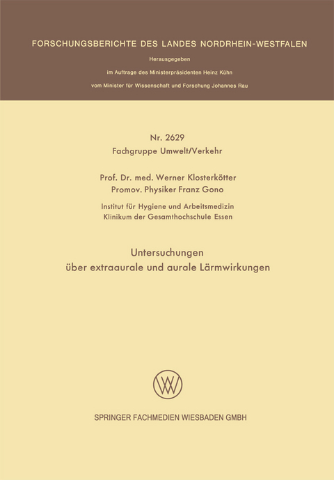 Untersuchungen &uuml;ber extraaurale und aurale L&auml;rmwirkungen - Werner Klosterk&ouml;tter