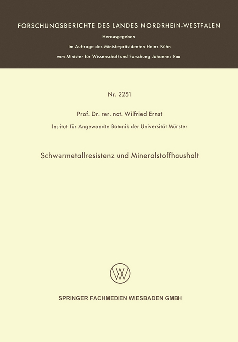 Schwermetallresistenz und Mineralstoffhaushalt - Wilfried Ernst