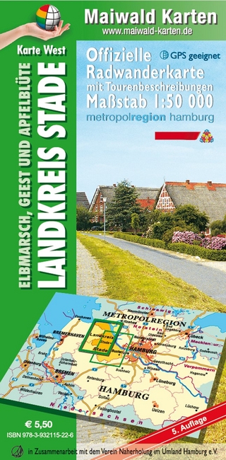 Stade West = Offizielle Radwanderkarte - Landkreis Stade - Elbmarsch, Geest und Apfelblüte - Karte West - mit Tourenbeschreibungen auf der Rückseite