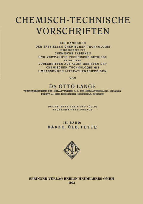 Chemisch-Technische Vorschriften - Dr. Otto Lange