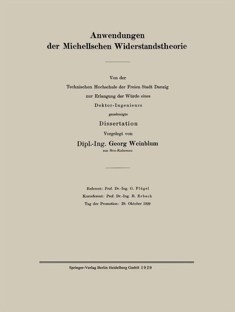 Anwendungen der Michellschen Widerstandstheorie - Georg Weinblum