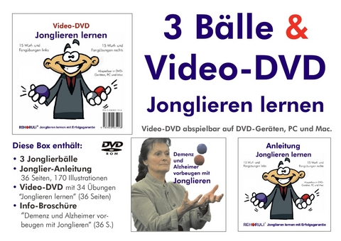 Video-DVD "Jonglieren-lernen" plus Brosch&uuml;re "Demenz und Alzheimer vorbeugen mit Jonglieren" plus 3 Jonglierb&auml;lle plus Jonglier-Anleitung - Stephan Ehlers