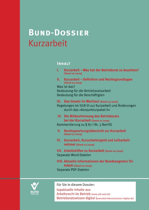 Bund-Dossier Kurzarbeit (Onlineprodukt) -  Bund Verlag