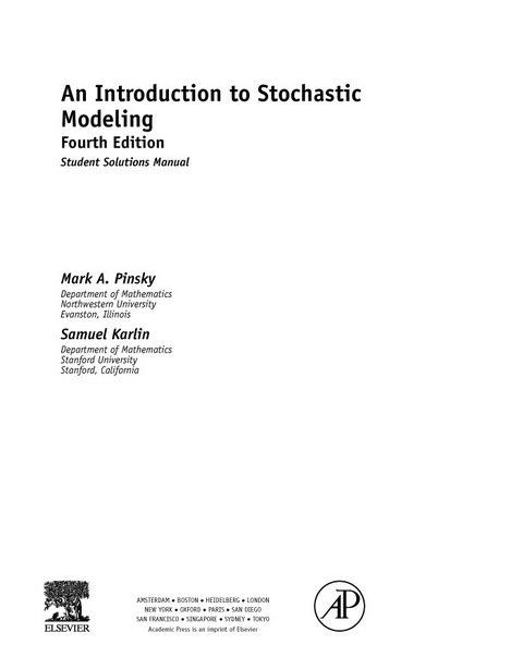 Introduction to Stochastic Modeling, Student Solutions Manual (e-only) -  Mark Pinsky