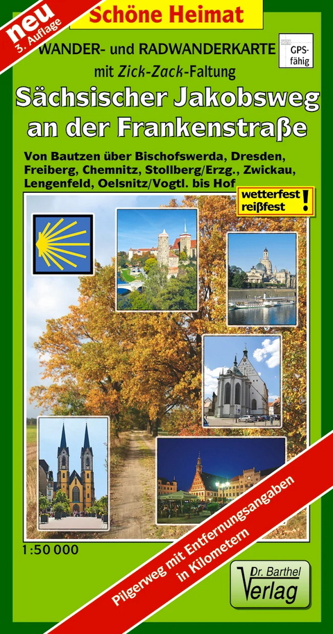 Radwander- und Wanderkarte S&auml;chsischer Jakobsweg an der Frankenstra&szlig;e