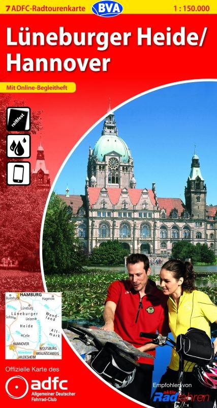 ADFC-Radtourenkarte 7 L&uuml;neburger Heide /Hannover 1:150.000, rei&szlig;- und wetterfest, GPS-Tracks Download und Online-Begleitheft