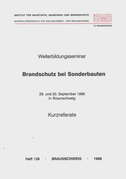 Weiterbildungsseminar Brandschutz bei Sonderbauten - 