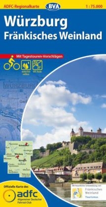 ADFC-Regionalkarte W&uuml;rzburg Fr&auml;nkisches Weinland mit Tagestouren-Vorschl&auml;gen, 1:75.000, rei&szlig;- und wetterfest, GPS-Tracks Download