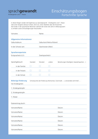 Sprachgewandt Kindergarten und 1. Klasse, Einschätzungsbogen Fortschritte Sprache