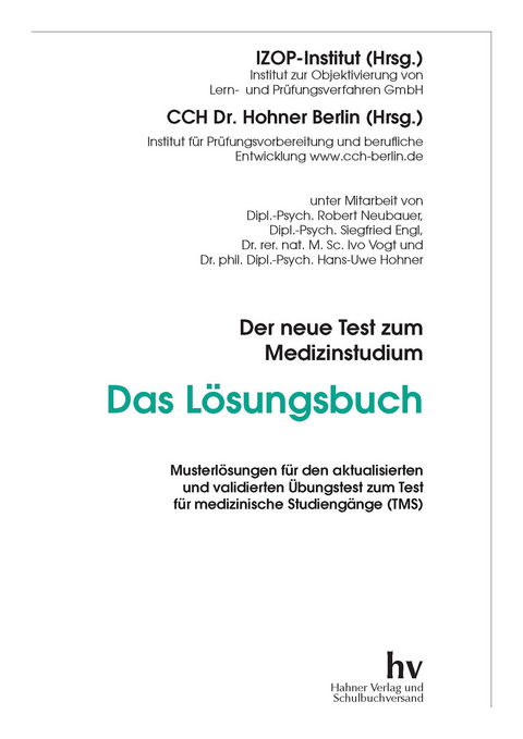 Der neue Test zum Medizinstudium - Das L&ouml;sungsbuch - Hans-Uwe Hohner