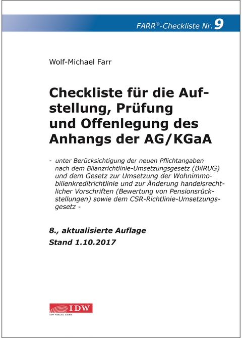 Farr, Checkliste 9 (Anhangs der AG/KGaA), 8.A. - Wolf-Michael Farr