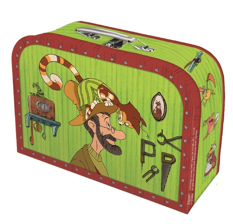 Pettersson und Findus Kinderkoffer klein, Pappkoffer, Koffer aus Pappe, Geschenk Verpackung, Gutschein Verpackung,Spielkoffer, Metallgriff und Metallhenkel, Reisekoffer Kinder - 