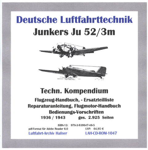 Junkers Ju 52-3m Transportflugzeug, Technisches Kompendium auf CD