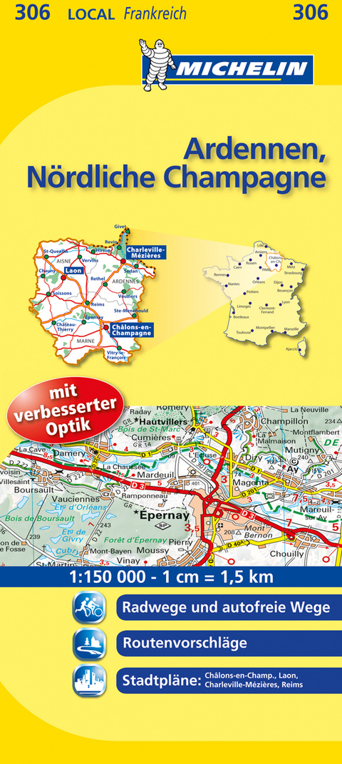 Michelin Karte Ardennen, N&ouml;rdliche Champagne. Aisne, Ardennes, Marne