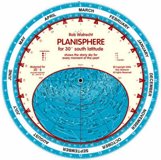 Planisphere for 30 Degrees South Latitude