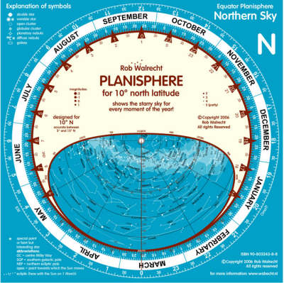 Planisphere for 10 Degrees North Latitude for the Equator Area - Rob Walrecht