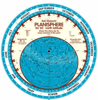 Planisphere for 50 Degrees North Latitude