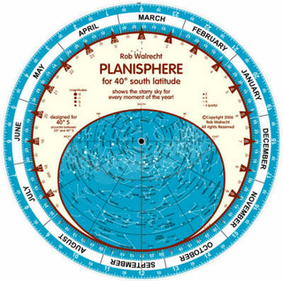 Planisphere for 40 Degrees South Latitude