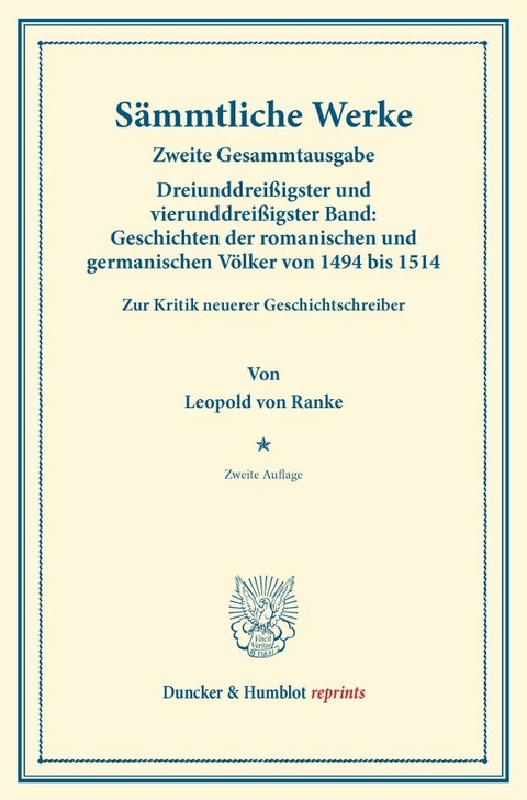 S&auml;mmtliche Werke. - Leopold von Ranke