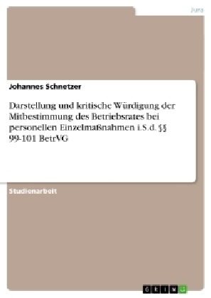 Darstellung und kritische W&Atilde;&frac14;rdigung der Mitbestimmung des Betriebsrates bei personellen Einzelmassnahmen i.S.d. &Acirc;&sect;&Acirc;&sect; 99-101 BetrVG - Johannes Schnetzer