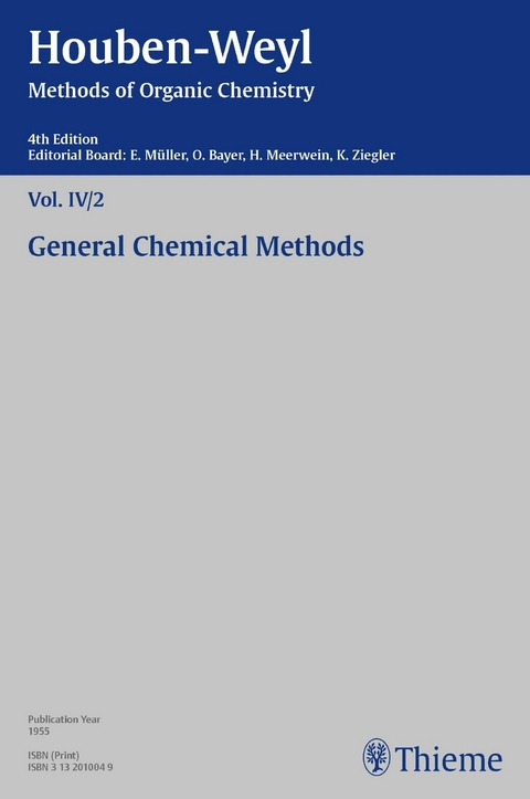 Houben-Weyl Methods of Organic Chemistry Vol. IV/2, 4th Edition -  Gerhard Hesse,  Josef Krebs,  Hugo Kr&ouml;per,  Peter M&uuml;ller,  Heidi M&uuml;ller-Dolezal,  Renate Stoltz,  Hanna S&ouml;
