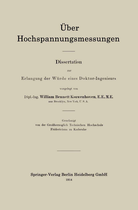 &Uuml;ber Hochspannungsmessungen - William Bennett Kouwenhoven