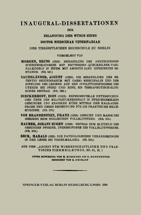 Behandlung des Ansteckenden Scheidenkatarrhs mit Erythrosin-Quecksilber-Vaginalkugeln in einem mit Abortus Bang infizierten Bestande - Bruno Morgen