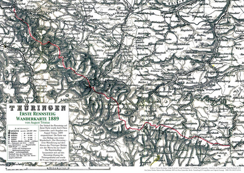 Erste Rennsteig Wanderkarte von 1889 (A3 auf A  5 gefaltet) - August Trinius