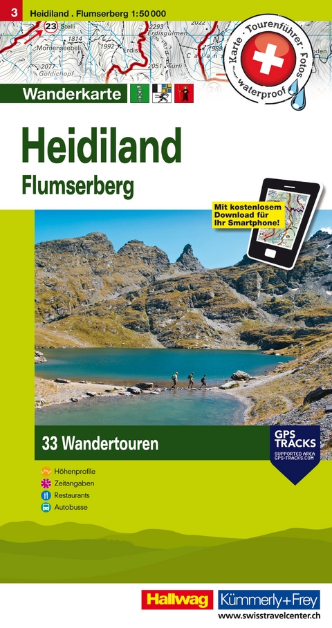 K&uuml;mmerly+Frey Wandertourenkarte 3 Heidiland 1:50.000