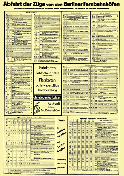 Aushangfahrplan Berliner Fernbahnh&ouml;fe 1934