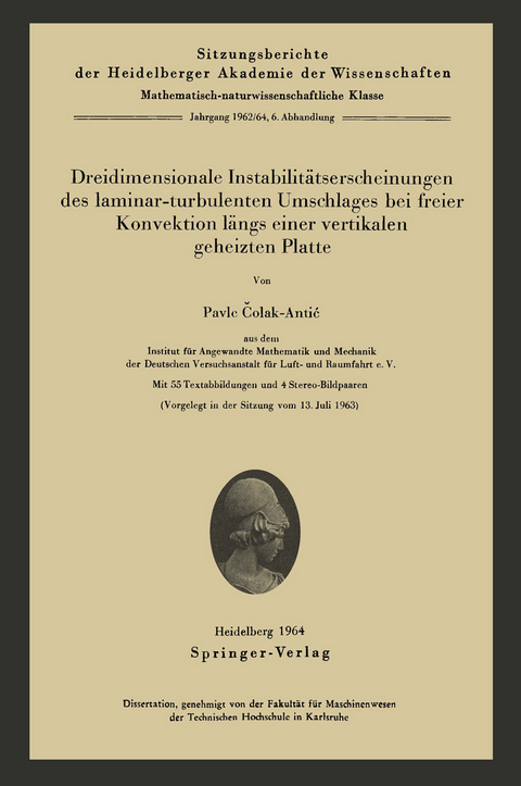 Dreidimensionale Instabilit&auml;tserscheinungen des laminar-turbulenten Umschlages bei freier Konvektion l&auml;ngs einer vertikalen geheizten Platte - Pavle Colak-Antic