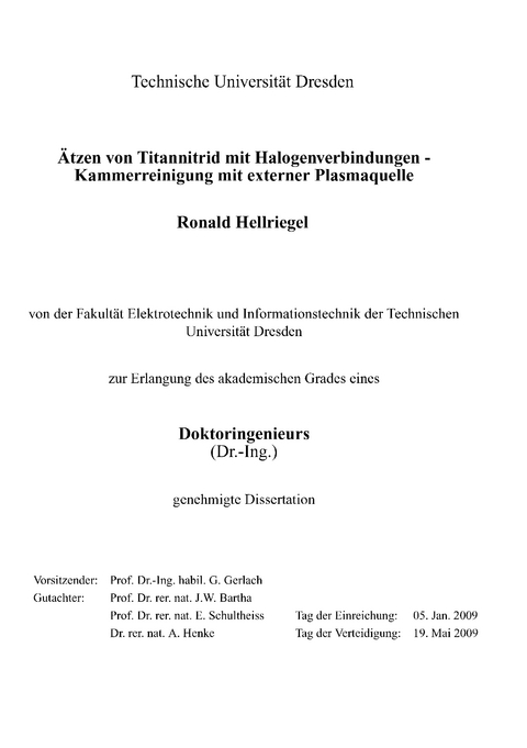&Auml;tzen von Titannitrid mit Halogenverbindungen - Ronald Hellriegel