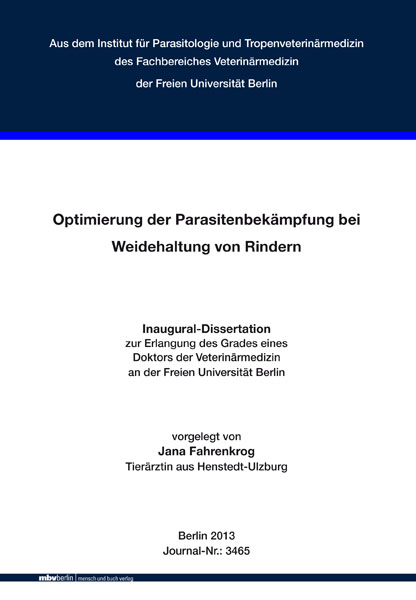 Optimierung der Parasitenbek&auml;mpfung bei Weidehaltung von Rindern - Jana Fahrenkrog
