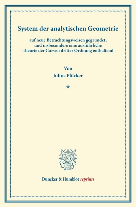 System der analytischen Geometrie, - Julius Plücker