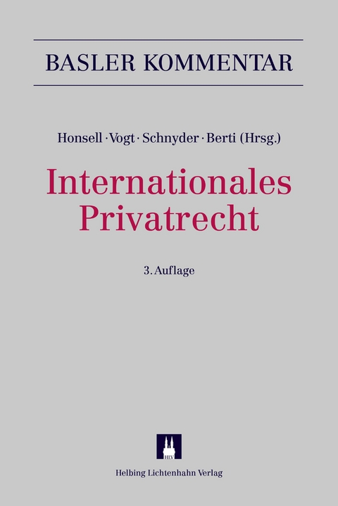 Internationales Privatrecht (IPRG) - Marc Amstutz, Eva Bachofner, Stephen V. Berti (&dagger;), Lukas Bopp, Gerald Brei, Alexander Brunner, Urs B&uuml;rgi, Maurice Courvoisier, Robert K. D&auml;ppen, Felix Dasser, Lorenz Droese, Stefan Eberhard, Pius Fisch, Simone Fuchs, Andreas Furrer, Simon Gabriel, Thomas Geiser, Ramin Silvan Gohari, Dieter Gr&auml;nicher, Pascal Grolimund, Sonja Hauser, Daniel Hochstrasser, Monique Jametti Greiner, Gion Jegher, Cesare Jermini, Pierre A. Karrer, Melanie Kr&uuml;si, Peter V. Kunz, Thomas Legler, Manuel Liatowitsch, Ramon Mabillard, Monica M&auml;chler, Delphine Pannatier Kessler, Paolo Michele Patocchi, Wolfgang Peter, Daniel C. Pfiffner, Stefanie Pfisterer, Rodrigo Rodriguez, Katja Roth Pellanda, Adrian Rufener, Matthias Scherer, Michael E. Schneider, Anton K. Schnyder, Markus Schott, Ivo Schwander, Robert P. Umbricht, David Urwyler, David Vasella, Nedim Peter Vogt, Andreas von Planta, Markus Wang, Rolf Watter, Catherine Westenberg, Markus Wirth, Susanne Wolf-Mettier