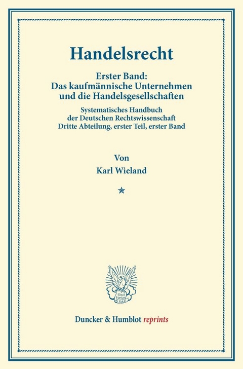 Handelsrecht. - Karl Wieland